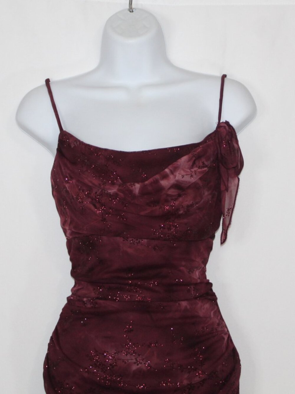 Vintage 90s Taboo women's maroon floral fairy dress size M glitter ruched midi - Picture 5 of 14